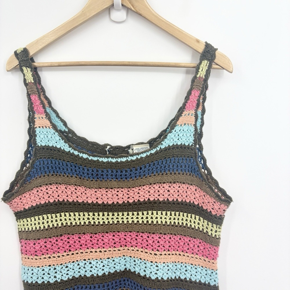 Vintage 90s Y2K Crochet Tank Top Large Festival Indie Boho Granola Cottage Fairy - Picture 3 of 6